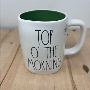 Rae Dunn TOP O THE MORNING Mug Double Sided White Ceramic with Green Interior